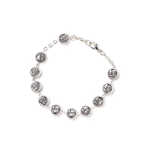 St Joseph Bracelet with 11 Silver Oxidized Medals 