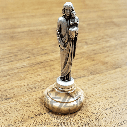 Saint Joseph and Child Statue Silver Oxidized 2-1/2" Wooden Base LALST110SG Saint Joseph and Child Statue Silver Oxidized 2-1/2" Wooden Base LALST110SG