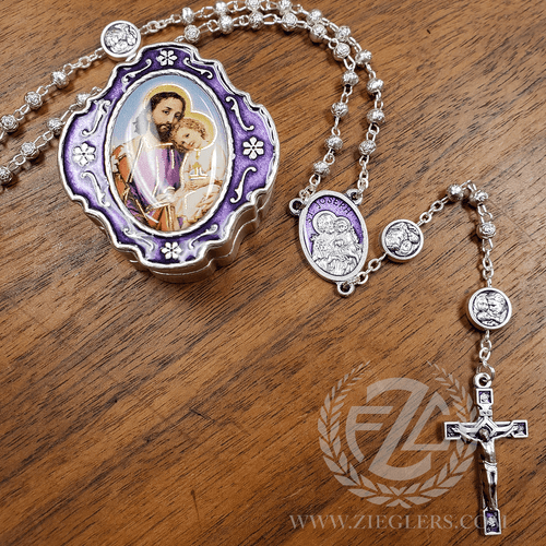 Saint Joseph and Child Silver Oxidized Box Holy Family Rosary Included LALRE1796 Saint Joseph and Child Silver Oxidized Box Holy Family Rosary Included LALRE1796