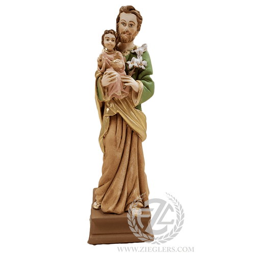 St Joseph & Child Statue in traditional color finish on Wooden Platform 2 Sizes LALST21-SG