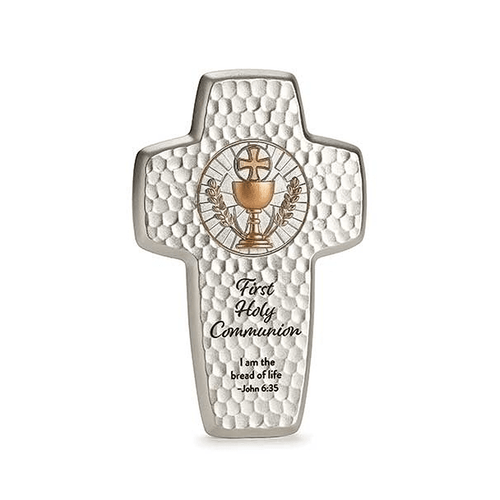 First Communion Wall Cross Sacramental Emblems John 6:35 RO20385 First Communion Wall Cross Sacramental Emblems John 6:35 RO20385