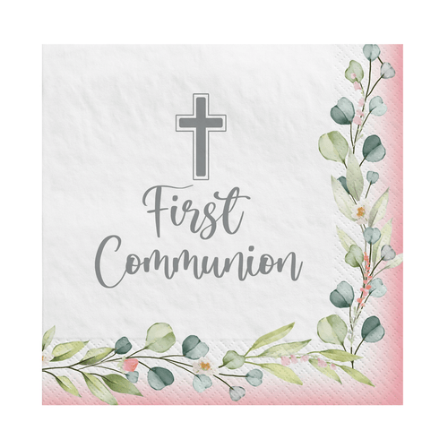 First Communion Napkins pink 40 Count Beverage Size 5" x 5" AN702835 First Communion Napkins pink 40 Count Beverage Size 5" x 5" AN702835