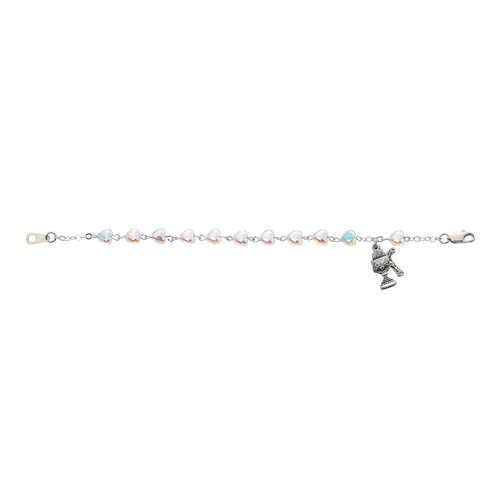 First Communion Bracelet Crystal Heart Chalice & Crucifix Charm MABR76W