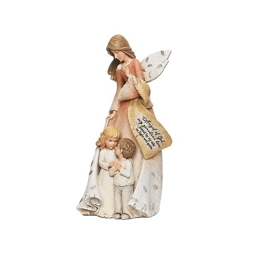 Guardian Angel with Children Figurine Heavenly Blessings height 8.75" 