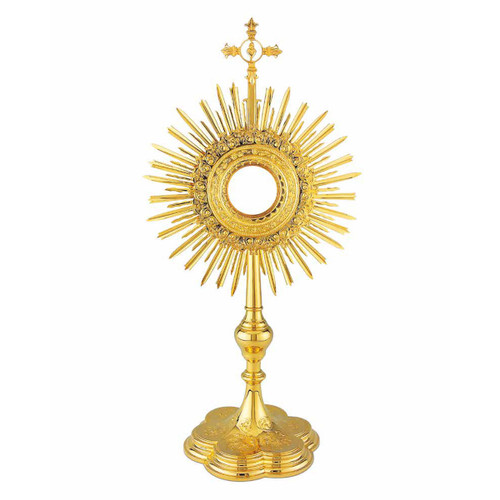 Gothic Tower Monstrance – Silver-Plated with Gold Accents, 2-1/4" Luna, 30-1/4" H