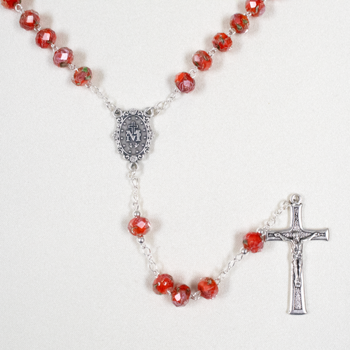 Murano Glass Rosary | Red | Miraculous Medal Centerpiece  Murano Glass Rosary | Red | Miraculous Medal Centerpiece