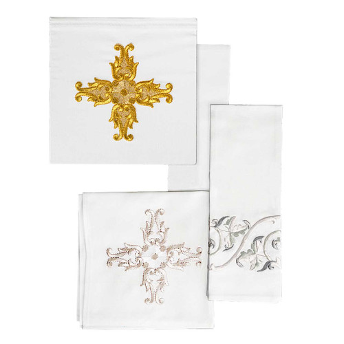 Embroidered Chalice Linen Set - Made in Poland- Baroque Detailing 