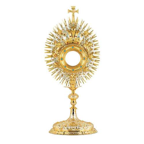 Baroque Monstrance with Wreath and Blue Stones 
