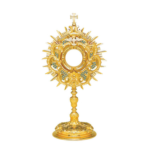 Traditional Monstrance with Holy Spirit and Blue Enameled Accents 