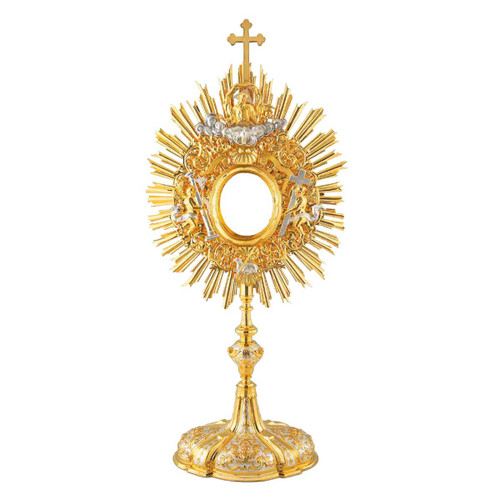 Baroque Gold-Plated Monstrance with Angelic Figures and Lamb of God