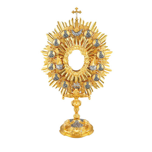 Baroque Gold-Plated Monstrance with Apostles and Life of Christ Base