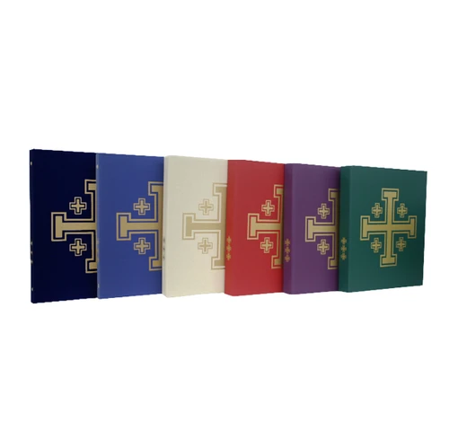 Ceremonial Binder Jerusalem Cross Clothbound 1.5" shown in Black, Blue, White, Red, Purple, and Green 