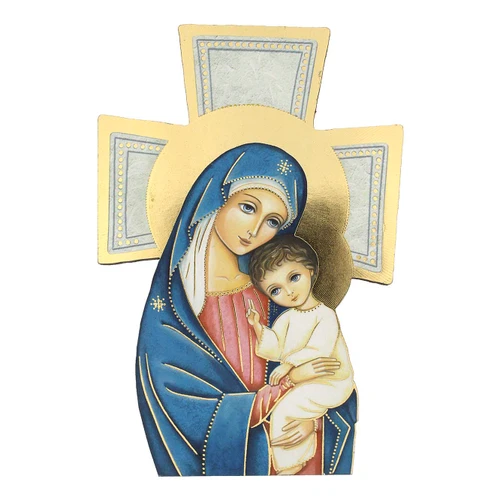 Madonna & Child Cross with Easel and Gold Foil Accents 