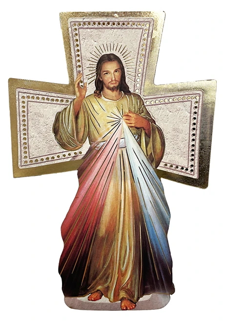 Divine Mercy Cross with Easel and Gold Foil Accents