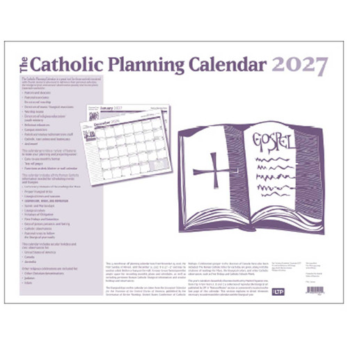2027 13-month tear-off Catholic liturgical planning calendar with civic and liturgical observances