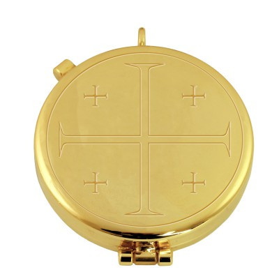 24k GP Brass Pyx, Alpha & Omega, Loop Attached, Made In Italy
