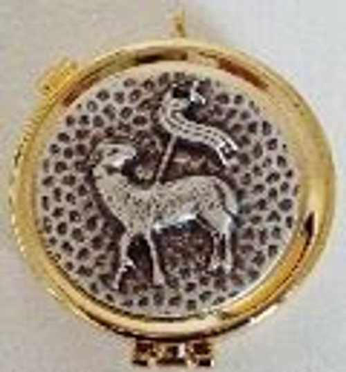 24K GP Cast Pyx with Silver Plate Lamb of Peace measures 2 by 5 eighths inches Made In Italy SALART834B 24K GP Cast Pyx with Silver Plate Lamb of Peace measures 2 by 5 eighths inches Made In Italy SALART834B