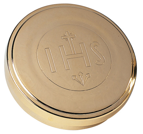Pyx Box with IHS Engraved on Lid Gold Plated K87 Pyx Box with IHS Engraved on Lid Gold Plated K87