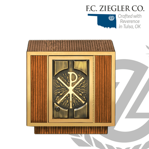 Tabernacle in Red oak wood with Chi Rho Door design Style 7126  Ziegler 