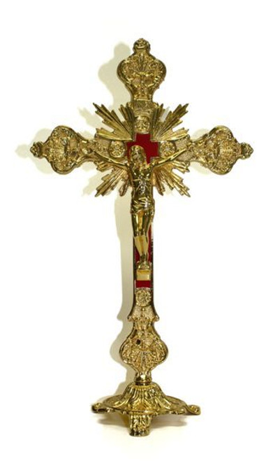 Standing Crucifix made of metal with Gold Tone Finish Ornate Design 12 inches SICX350012G Standing Crucifix made of metal with Gold Tone Finish Ornate Design 12 inches SICX350012G