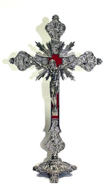 Standing Crucifix made of metal with silver Tone Finish Ornate Design 12 inches SICX350012S Standing Crucifix made of metal with silver Tone Finish Ornate Design 12 inches SICX350012S