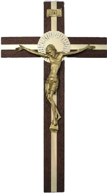 Cimabue Wall Crucifix Wood Cross With Mahogany Finish and Brass Inlay Cimabue Style Corpus Reflects Realistic Image of Christ Imported From Italy Measures 15 inches TIE4017 Cimabue Wall Crucifix Wood Cross With Mahogany Finish and Brass Inlay Cimabue Style Corpus Reflects Realistic Image of Christ Imported From Italy Measures 15 inches TIE4017
