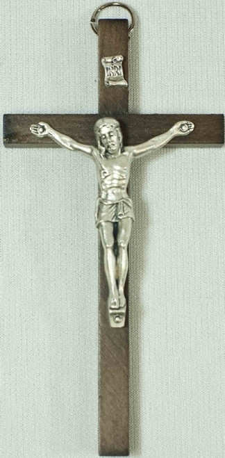 Wall Crucifix Wood Cross With Dark Mahogany Finish and Silver-Toned Metal Corpus Imported From Italy measures 4 and 1 half inches TIE4001 Wall Crucifix Wood Cross With Dark Mahogany Finish and Silver-Toned Metal Corpus Imported From Italy measures 4 and 1 half inches TIE4001