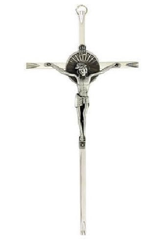 Silver Plated Wall Crucifix 7 Inch Halo Design