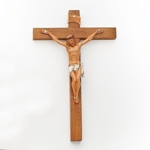 Fontanini Wall Crucifix Medium Brown Stained Wood Cross with Painted Polymer Corpus measures 7 inches RO0283 Fontanini Wall Crucifix Medium Brown Stained Wood Cross with Painted Polymer Corpus measures 7 inches RO0283