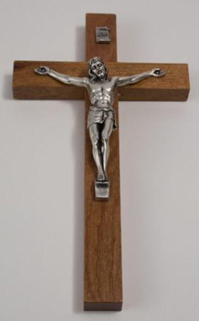 Wall Crucifix wood cross in Mahogany Finish with Pewter Corpus Imported From Italy measures 7 and 1 half inches TIE4046 Wall Crucifix wood cross in Mahogany Finish with Pewter Corpus Imported From Italy measures 7 and 1 half inches TIE4046