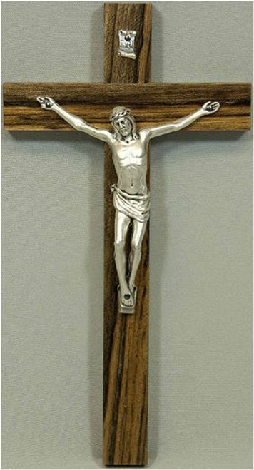 Wall Crucifix Brown Cross with Silver-Colored Corpus and INRI Scroll Imported From Italy Measures 8 inches LALCL42 Wall Crucifix Brown Cross with Silver-Colored Corpus and INRI Scroll Imported From Italy Measures 8 inches LALCL42