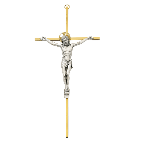 Gold Plated Brass Wall Crucifix 10 Inch USA Made
