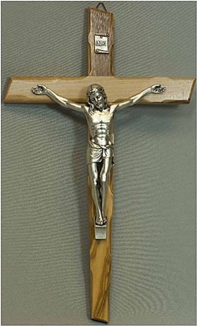 Wall Crucifix Olive Wood Cross With Honey-Colored Finish Silver-Finished Corpus Imported From Italy 10 inches TIE4117 Wall Crucifix Olive Wood Cross With Honey-Colored Finish Silver-Finished Corpus Imported From Italy 10 inches TIE4117