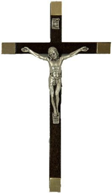 Wall Crucifix Dark Brown Finish Cross with Metal Tips and Pewter Corpus Made In Italy 10 inches TIE4429 Wall Crucifix Dark Brown Finish Cross with Metal Tips and Pewter Corpus Made In Italy 10 inches TIE4429