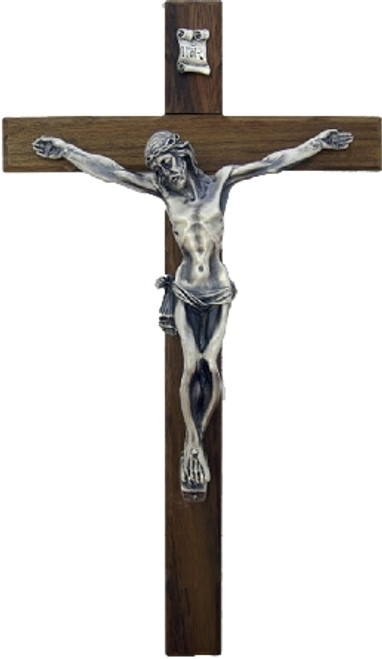 Wall Crucifix Walnut Finish Wood Cross Pewter Corpus Made In Italy measures 16 Inches TIE4281 Wall Crucifix Walnut Finish Wood Cross Pewter Corpus Made In Italy measures 16 Inches TIE4281