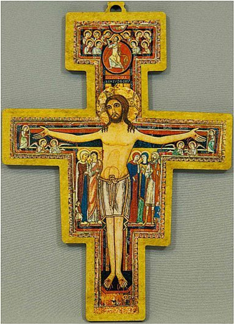 San Damiano Crucifix measures 7 and 3 quarters inches and is made of wood LALPG527 San Damiano Crucifix measures 7 and 3 quarters inches and is made of wood LALPG527