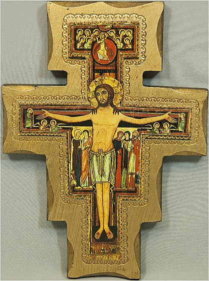 San Damiano Crucifix, Vivid Colors With Gold, Stylized Cross Shape