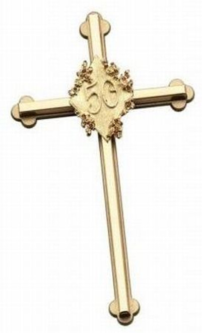 fiftieth Anniversary Cross Gold Tone On Tone Plain Cross Over Budded Cross has a placard with 50 and Austrian Topaz Crystals 8 inches CTNC32150 fiftieth Anniversary Cross Gold Tone On Tone Plain Cross Over Budded Cross has a placard with 50 and Austrian Topaz Crystals 8 inches CTNC32150