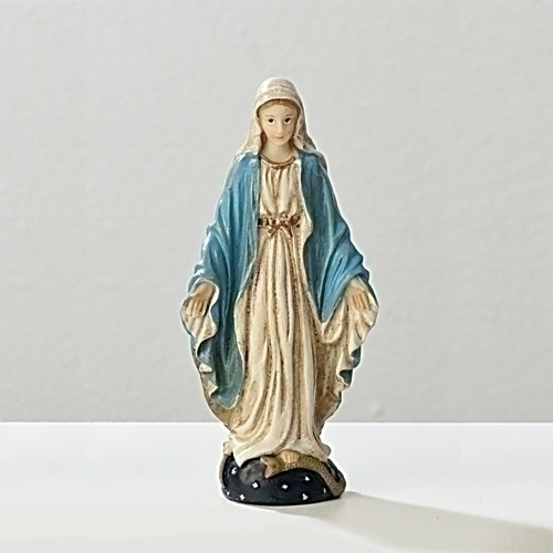 resin statue of our lady of grace with foot on snake stands 3 and 3/4 half inches high ro50283