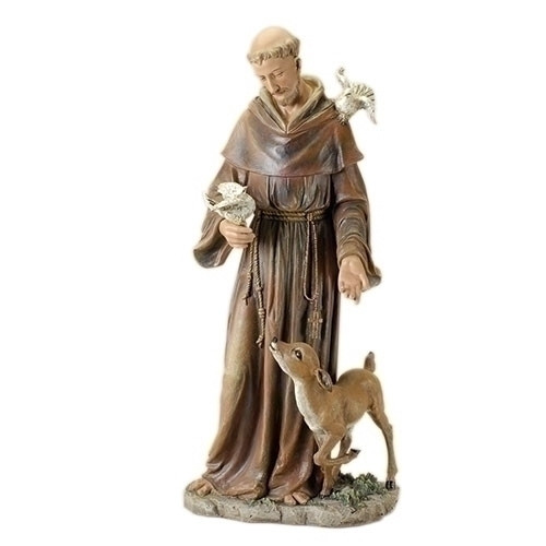 Statue of saint francis of assisi with deer and bird stands 36 and 1 half inches high made of resin ro42164 Statue of saint francis of assisi with deer and bird stands 36 and 1 half inches high made of resin ro42164