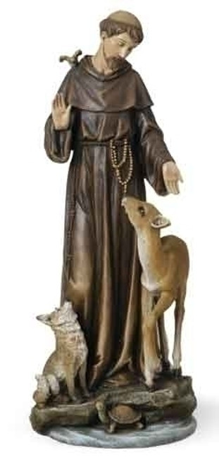 saint francis statue with fox deer and bird made of resin stands 13 and 3 quarter inches high ro46696 saint francis statue with fox deer and bird made of resin stands 13 and 3 quarter inches high ro46696