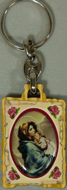 madonna key ring with rose accents made of olive wood from Italy pc928 madonna key ring with rose accents made of olive wood from Italy pc928
