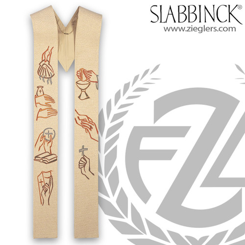 57 inch overlay stole with embroidered images of 7 sacraments made from viscose by slabbinck of belgium 50-3047