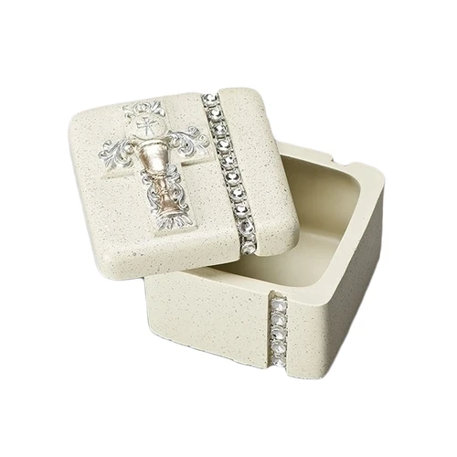 Silver and white communion Keepsake Box with Blessed Sacrament
