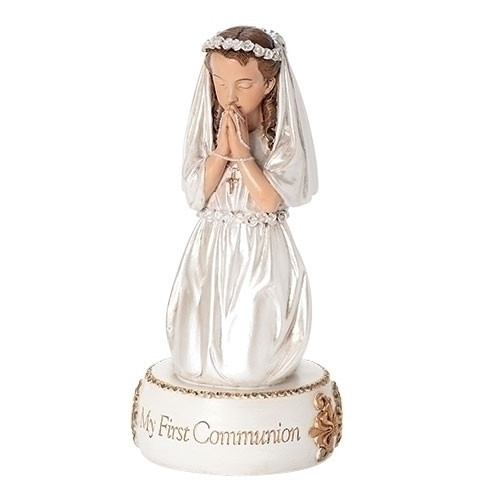 Prayerful Girl, First Communion Figurine, Embellished Base, Stone