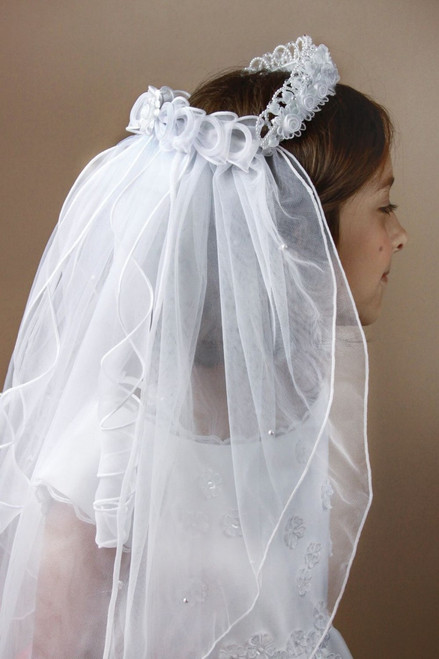 Communion Veil with Pearls Comb First Holy Communion Outfit, with Pearls +$5 / White