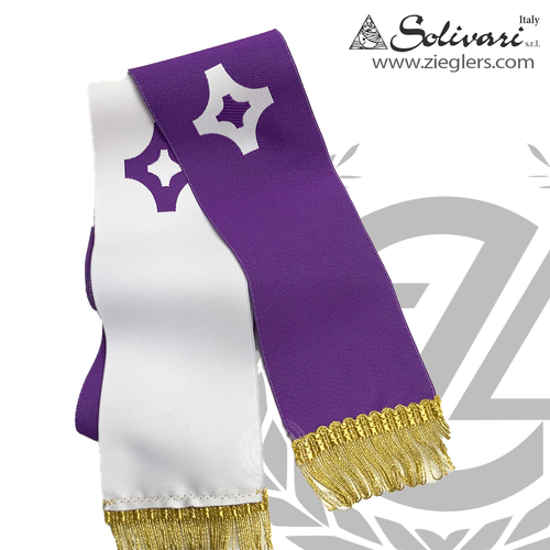 Purple Reconciliation stole reversible for anointing of sick with purple white and cross emblem and gold fringe SOLE28-29