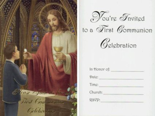 Christ and boy First Communion Invitations measure 3 and 1 quarter by five inches 8 Count package comes with envelopes HICI674 Christ and boy First Communion Invitations measure 3 and 1 quarter by five inches 8 Count package comes with envelopes HICI674