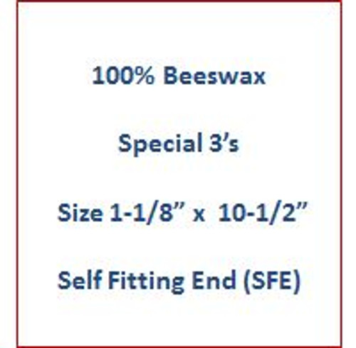 Cathedral 100% Beeswax Special 3's  | Size 1-1/8" x 10-1/2" | Self Fitting End (SFE) | 20038106 Cathedral 100% Beeswax Special 3's  | Size 1-1/8" x 10-1/2" | Self Fitting End (SFE) | 20038106