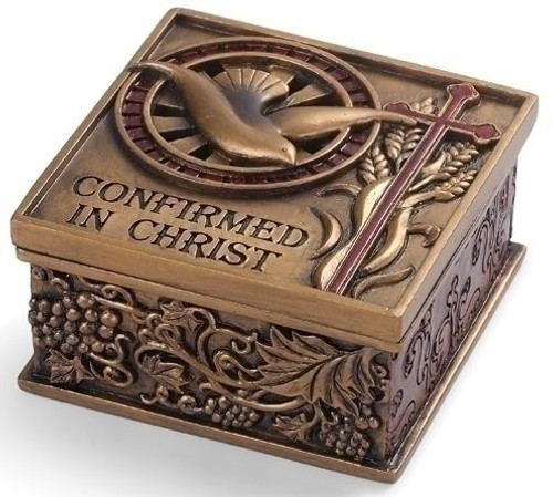 confirmation-keepsake-box-in-bronze-and-crimson-finish-made-of-resin-with-dove-and-cross-reads-confirmed-in-Christ-ro40083 confirmation-keepsake-box-in-bronze-and-crimson-finish-made-of-resin-with-dove-and-cross-reads-confirmed-in-Christ-ro40083